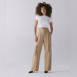 Dynamite Gemma Wide-Leg Cargo Pants in Almond Beige